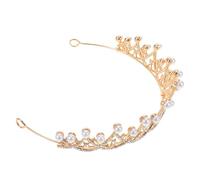 VALICLUD Tocado para Novia Princesa Perlas y Gemas de Imitación Diadema Barroca Dorada para Boda Tocado Ligero para Fiestas y Cumpleaños Accesorio Elegante para Mujer