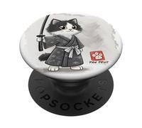 Valiente gatito samurái con espada en kimono kawaii PopSockets PopGrip Adhesivo