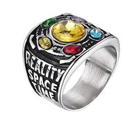 Valily Marvel Avengers Thanos Anillos Oro Infinito Power Gauntlet Crystal Anillo para Hombre Acero Inoxidable Infinity War Hombre Llavero