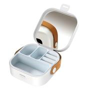 VALINK Joyero pequeño, organizador de joyas, joyero de viaje con asa de transporte y espejo, caja expositora de joyas para pendientes, relojes, collares, color blanco