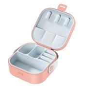 VALINK Joyero pequeño, organizador de joyas, joyero de viaje con asa de transporte y espejo, caja expositora de joyas para pendientes, relojes, collares, color rosa