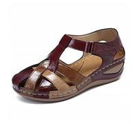 VALINK Lollita - Sandalias ortopédicas Plus de piel sintética con soporte de arco retro, cómodas puntera redonda, útiles para mujeres, simples y hermosas, hebilla de cruces, color marrón rojizo