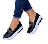 VALINK Zapatos casuales para mujer, cómodos mocasines de plataforma para mujer, zapatos planos casuales de poliuretano para caminar, estilo vintage
