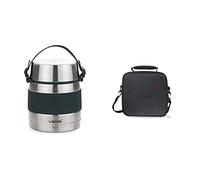 Valira 6614 Termo para sólidos con 2 contenedores interiores, Acero inoxidable, 0.7 L & Bolsa Porta Alimentos, Poliéster, Compact, Negro, centimeters