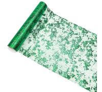 Valixirant Mesa de malla de aluminio con lentejuelas doradas - 11 x 360 pulgadas brillante para boda, fiesta, Navidad, decoración del hogar, mantel de bricolaje cortado a medida (verde)