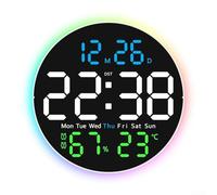 Valixirant Reloj de pared LED digital con visualización remota, calendario y decoración del hogar con control de brillo manual y automático (tres luces)
