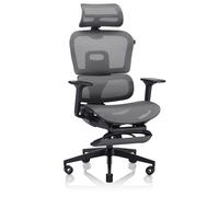 VALK Myla - Silla ergonomica Profesional de Oficina y Escritorio de Malla con reposapies, reposabrazos 4D, Cabezal 3D, Soporte Lumbar y Asiento Deslizante para teletrabajo y Gaming (Gris/Negro)