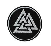Valknut Viking Triángulos Negro Redondo Bordado Hierro en Coser Parche Insignia para ropa, etc. 7 cm