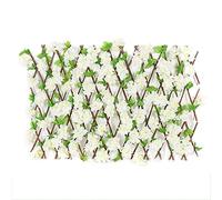 Valla artificial expandible con setos de flores de cerezo de seda, pantalla de privacidad para exteriores para balcón y patio, enrejado artificial decorativo con hojas, expansión de tamaño mediano