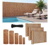 Valla de Caña Natural Privacidad para Balcón 100/120/130/150/180 cm Rollo de Cañizo de Bambú con Bridas Malla Ocultación Decorativa para Jardin Exterior Patio Terraza Piscina Villa(H170xL650cm)