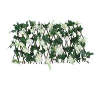Valla de enrejado de madera artificial para jardín con flores y hojas de seda, pantalla telescópica decorativa de privacidad para balcón, patio, pared, exterior (blanco)