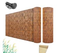 Valla de privacidad de bambú para exteriores, pantalla de sombra natural, fácil de cortar, perfecta para piscina, patio y terraza, 170 x 600 cm (alambre amarillo y negro)