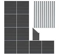 Valla exterior WPC 185x1830cm |GRIS| 10x Paneles Rectos+1x Oblicuo+11 postes c/LED solar | Panel doble cara | Diseño moderno | Fácil de montar | Ideal jardín o cerramientos | Valla de privacidad