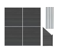 Valla exterior WPC 185x772cm |GRIS| 4x Paneles Rectos+1x Oblicuo+5 postes c/LED solar | Panel doble cara | Diseño moderno | Fácil de montar | Ideal jardín o cerramientos | Valla de privacidad