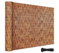 Valla Jardin Exterior Cañizo Natural de Caña para Ocultacion y Privacidad 100/120/130/140/150/160/180 cm Rollos de Vallas Decorativas con Bridas para Terraza Balcon Patio Piscinas(H140xL350cm)