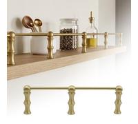 Valla Protectora de Riel de Latón Macizo, Barandilla para Estanterías de Libros, Tope Anticaída Frontal para Estantes Flotantes Armarios y Barra, Dorado con Soportes(Brass-B,107in/272cm)