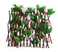 Valla telescópica de madera con rosas y hojas de aspecto realista para transformación dinámica de jardín y pared interior (rosa)