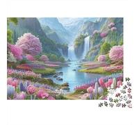 Valle Cascada Puzzle de 1000 Piezas Paisaje de Flores de Primavera Puzzle para Adultos Puzzle para Toda la Familia Relajación y Decoración 70x50cm/1000pcs