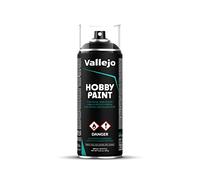 Vallejo Hobby Paint Spray Negro 400 Ml. Imprimación en Spray para Modelismo y Maquetas de Acabado Mate y Autonivelante. Capa Base en Aerosol con 2 Difusores