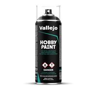 Vallejo Hobby Paint Spray Negro 400 Ml. Imprimación en Spray para Modelismo y Maquetas de Acabado Mate y Autonivelante. Capa Base en Aerosol con 2 Difusores