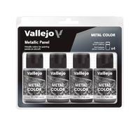 Vallejo Metal Color Set de Pintura Acrílica Metallic Panel. Kit de 4 Colores de Acabado Metalizado en Botellas de 32 Ml con Cuentagotas para Pintar Paneles de Aviones de Cualquier Época