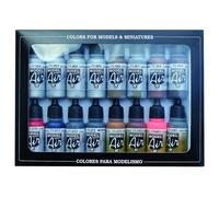 Vallejo Model Color Set de Pintura Acrílica Efectos Metálicos. Kit de 16 Colores de Acabado Metalizado para Aerógrafo en Botellas de 18 Ml con Cuentagotas para Reproducir Acabados Mealizados