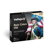 Vallejo Model Color Set de Pintura Acrílica Colores Básicos USA. Kit de 16 Colores de Acabado Mate en Botellas de 18 Ml con Cuentagotas y Una Carta de Colores para Modelismo, Maquetas y Dioramas
