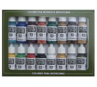 Vallejo Model Color Set de Pintura Acrílica Colores Edad Media. Kit de 16 Colores de Acabado Mate en Botellas de 18 Ml con Cuentagotas y Una Carta de Colores para Modelismo, Maquetas y Dioramas