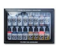 Vallejo Model Color Set de Pintura Acrílica Efectos Metálicos. Kit de 16 Colores de Acabado Metalizado para Aerógrafo en Botellas de 18 Ml con Cuentagotas para Reproducir Acabados Mealizados