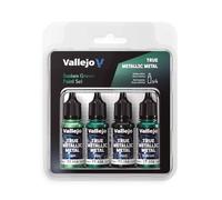 Vallejo Pintura True Metallic DUSKEN GREEN Set de 4 Colores para Pintar Metales, Incluye BASE, LIGHT, SHADE y AIRBRUSH, Sistema BSL, Resultados Consistentes y Adaptables
