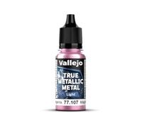Vallejo Pintura True Metallic Metal 107-18ML Crimson Magenta, Acabado Luminoso, Ideal para Pincel, Mezclable para Degradados Suaves, Presentación con Cuentagotas