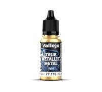 Vallejo Pintura True Metallic Metal 116-18ml Verde Dorado, Acabado Luminoso, Mezclable para Degradados, Aplicación a Pincel, Ideal para Modelismo y Manualidades