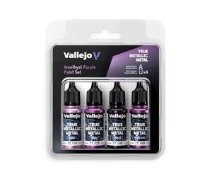 Vallejo Pintura True Metallic Metal Amethyst Purple Set de 4 Colores para Pintura de Metales, Incluye BASE, LIGHT, SHADE y AIRBRUSH, Sistema BSL, Resultados Consistentes