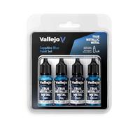 Vallejo Pintura True Metallic Metal Sapphire Blue Paint Set, 4 Colores para Pintar Metales, Incluye BASE, LIGHT, SHADE y AIRBRUSH, Sistema BSL, Resultados Consistentes y Adaptables