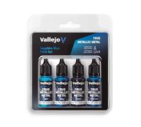 Vallejo Pintura True Metallic Metal Sapphire Blue Paint Set, 4 Colores para Pintar Metales, Incluye BASE, LIGHT, SHADE y AIRBRUSH, Sistema BSL, Resultados Consistentes y Adaptables