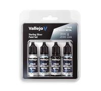 Vallejo Pintura True Metallic Metal Set de 4 Colores en Plata Estéril, Ideal para Pintar Metales, Incluye BASE, LIGHT, SHADE y AIRBRUSH, Sistema BSL para Resultados Consistentes