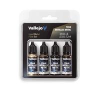 Vallejo Pintura True Metallic Metal Set de 4 Colores para Pintar Metales, Incluye BASE, LIGHT, SHADE y AIRBRUSH, Resultados Consistentes y Adaptables, Serie BSL