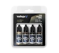 Vallejo Pintura True Metallic Metal Set de 4 Colores para Pintar Metales, Incluye BASE, LIGHT, SHADE y AIRBRUSH, Resultados Consistentes y Adaptables, Serie BSL