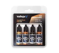 Vallejo Pintura True Metallic Metal Set de 4 Colores para Pintar Metales, Incluye BASE, LIGHT, SHADE y AIRBRUSH, Resultados Consistentes y Adaptables, Imperial Gold