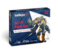 Vallejo Sci-Fi Paint Set, 12 Colores Vibrantes, Incluye Figura Exclusiva de 28 mm, Ideal para Miniaturas y Efectos Lumínicos, Game Color Series by Ángel Giráldez
