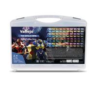 Vallejo True Metallic Metal - Maletín con Colección Completa de 80 Colores, 20 Familias Cromáticas, Pinceles y Figuras Exclusivas para Pintura y Aerografía
