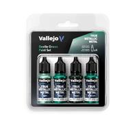 Vallejo True Metallic Metal - Set Turquesa Hidra - Pintura Acrílica Metalizada para Miniaturas - 4 Botes de 18 ml (Light, Base, Shade, Airbrush)