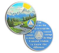 Valley Sunrise - Moneda de sobriedad de 1 mes, chip AA de esperanza y renovación, medallón de recuperación de adicciones con oración de serenidad, regalos de sobriedad para hombres y mujeres