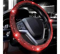 Valleycomfy Funda para Volante para Mujer, con Cristales Brillantes y Brillantes, para Coche, SUV, Ajuste Universal, 38cm, Rojo