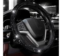 Valleycomfy Funda para Volante para Mujeres y Hombres, Protector de Volante de Coche Todoterreno con Cristales Brillantes, Ajuste Universal de 38,1 cm (Negro con Diamante Negro, tamaño estándar (36,8