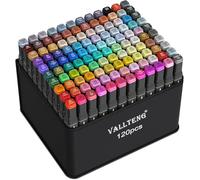 Vallteng Juego de marcadores de 120 colores, marcadores de alcohol, marcadores de doble punta para adultos, marcadores permanentes para dibujar, bocetos, anime y manga con caja negra y estuche