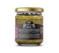 Valnerina Tartufi Paté de Oliva y Almendras Trufado | Salsa para Bruschette e Ingresos, Salsa Preparada para Pasta con Trufa Negra de Verano | Especialidad Gastronómica | Jarrón 180 gr.