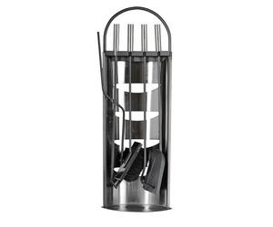 Valo Juego de Utensilios para Chimenea Helsinki (4 piezas, incluye escoba para chimenea, pala, pinzas y gancho, conjunto de chimenea, soporte, acero inoxidable) VK000302
