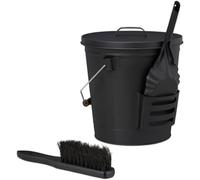 Valo Set de Cubo de Cenizas (3 piezas, incluye cubo, pala y escoba, cubo de carbón, cubo de chimenea, cubo de cenizas, 15 litros, negro) VK000508