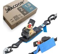 valonic Racoon - 2X 1,8m eslingas automáticas con carraca y Gancho, 25mm, 300/600 Kg, Acolchado, EN-12195-2 - cinchas de Amarre con trinquete, para Sup Board o Moto, Negro